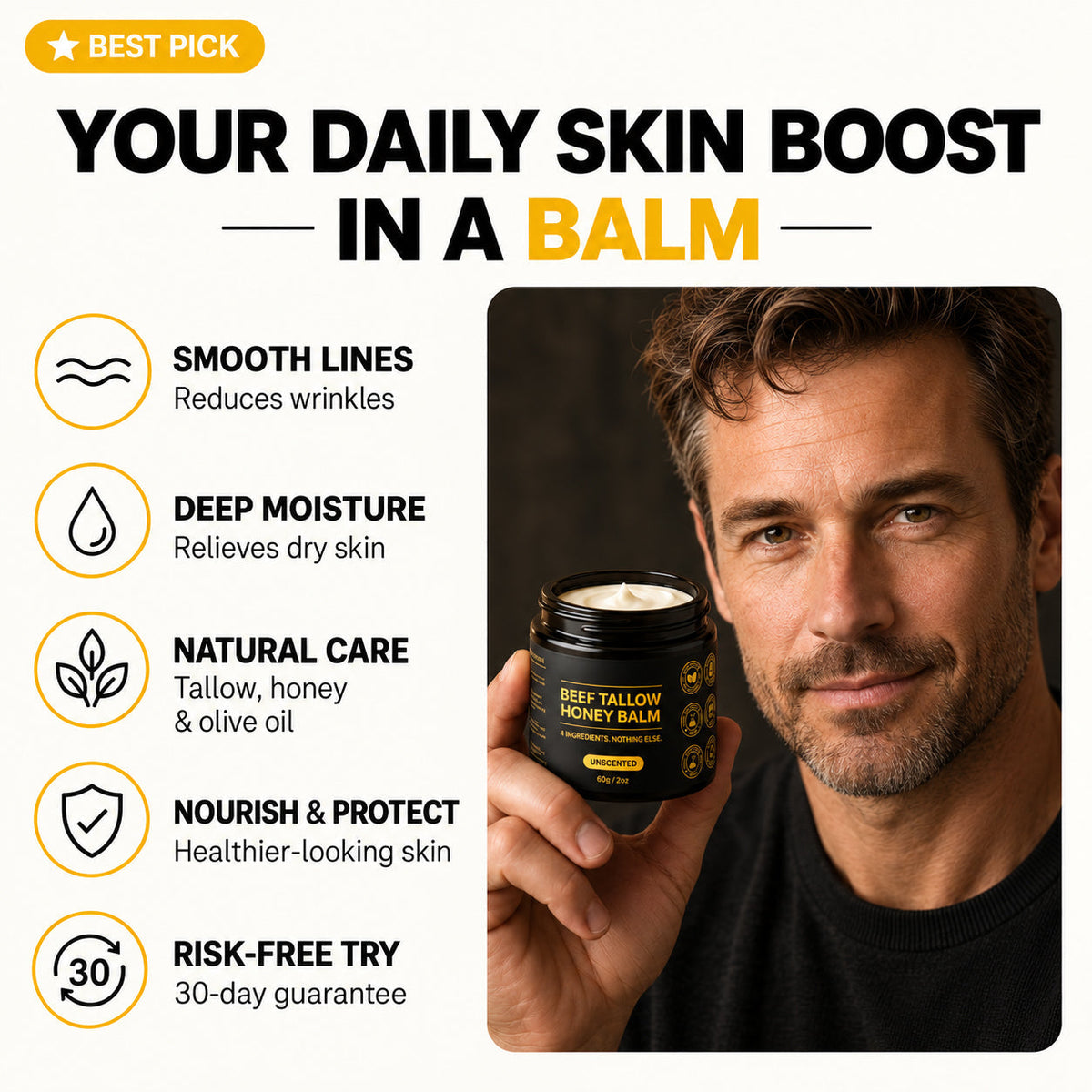 TallowForge™ Men’s Tallow & Honey Skin Balm