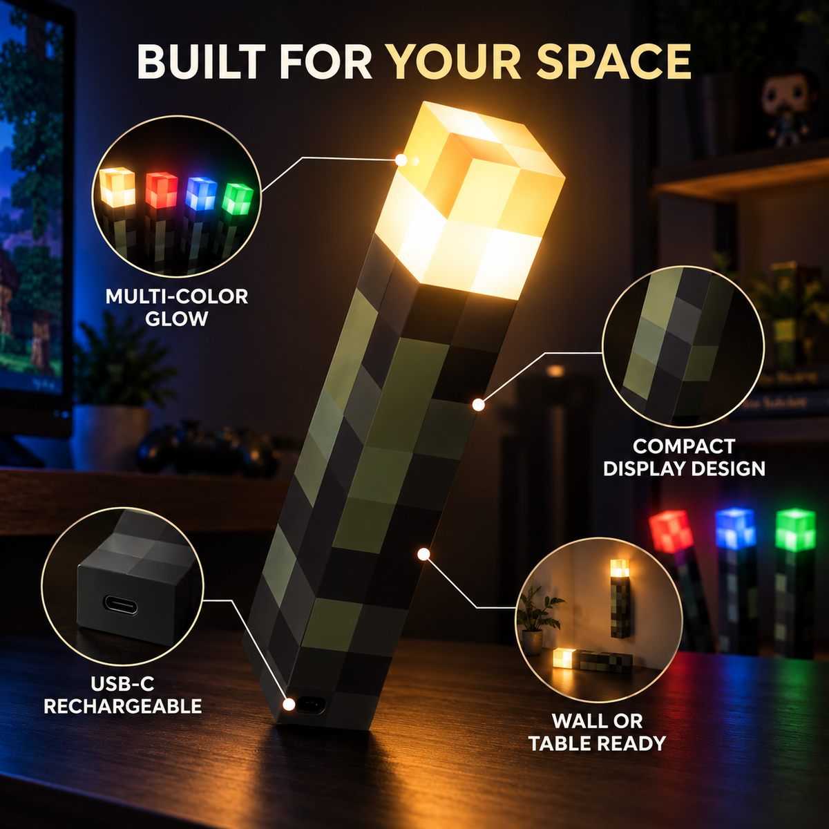 PixelFlare™ Rechargeable Gaming Torch Light