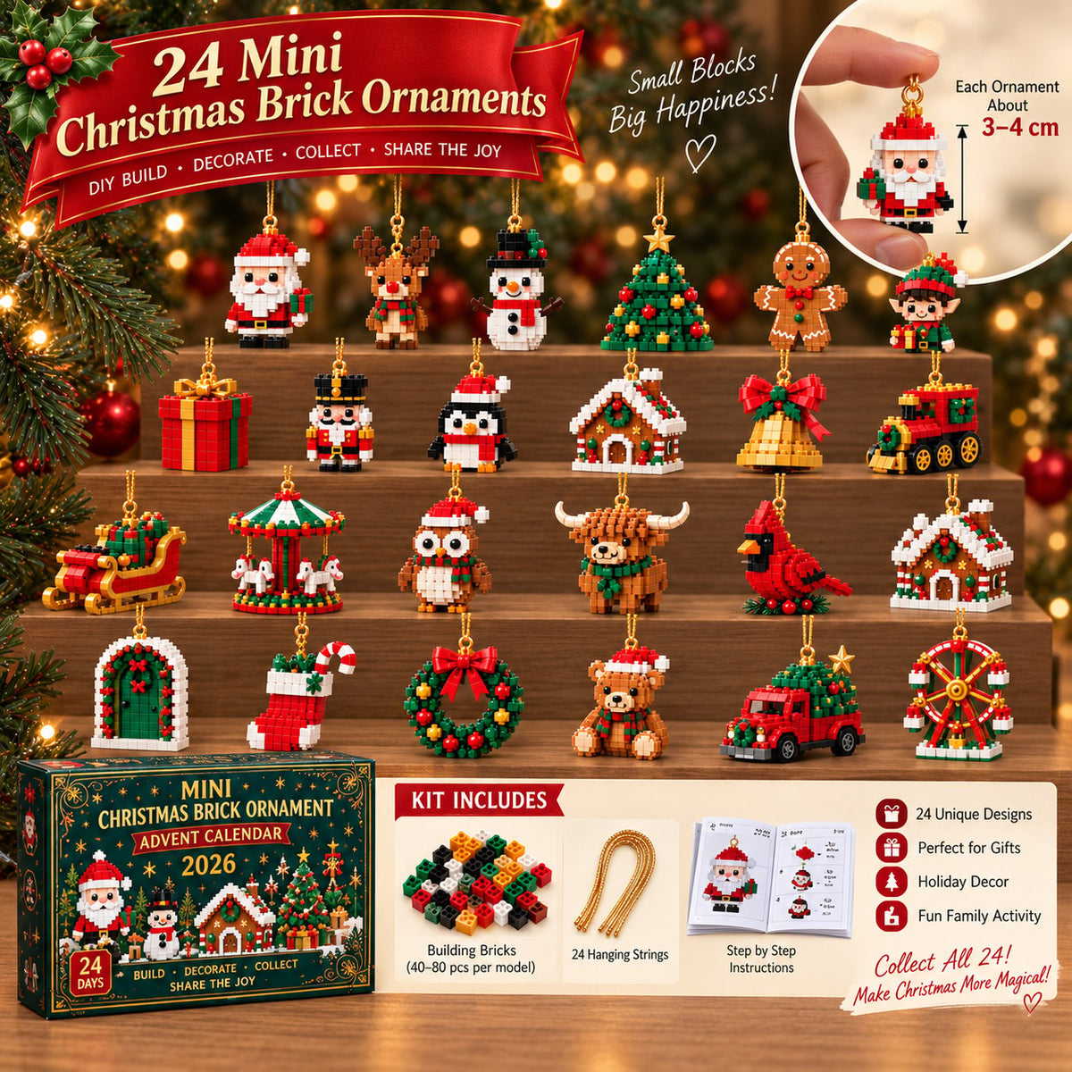 Brickora™ Mini Advent Calendar | 24 Christmas Building Sets to Build & Decorate