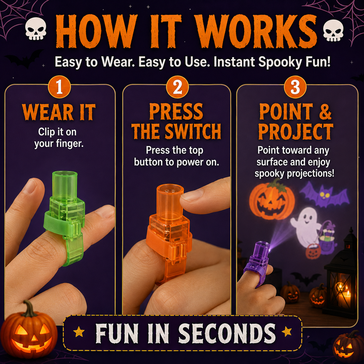 SpookyBeam™ Halloween Finger Projector | Mini Projections for Spooky Party Fun