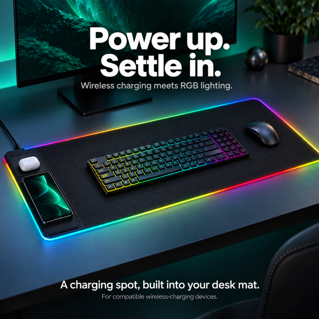 AeroGlow™ RGB Desk Mat with Wireless Charging