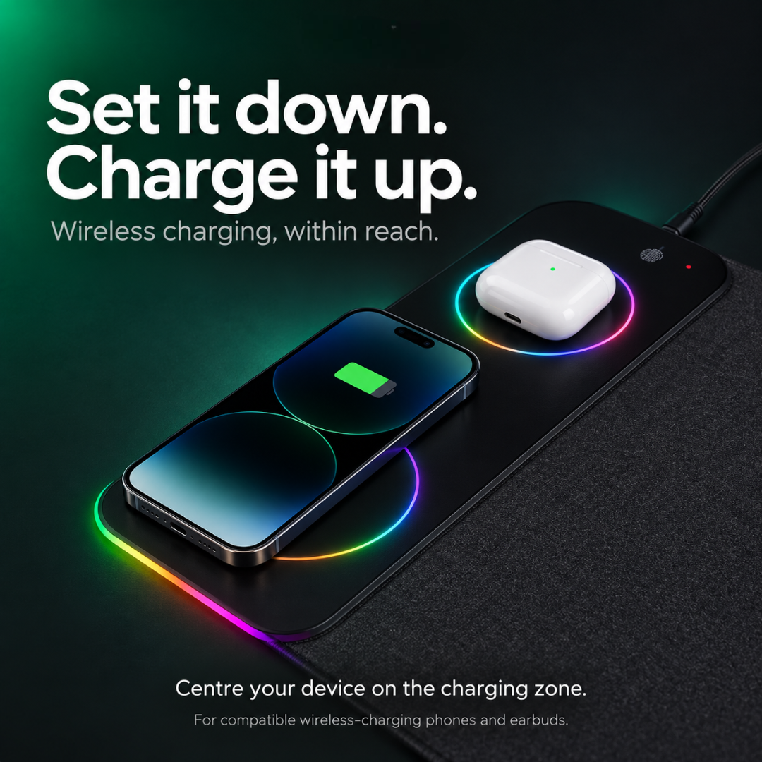 AeroGlow™ RGB Desk Mat with Wireless Charging