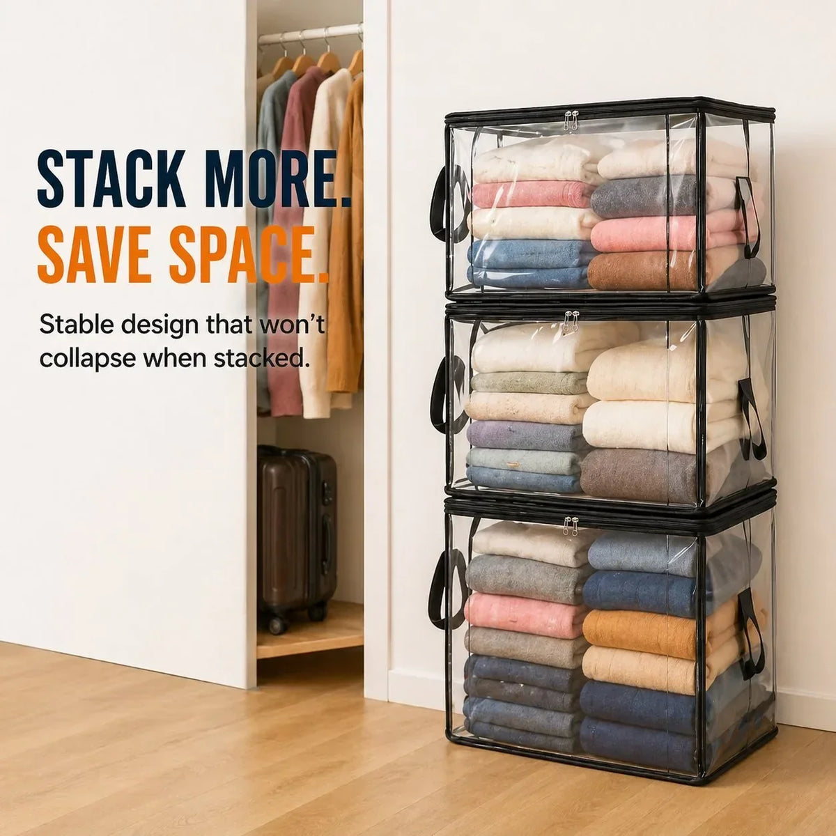 Storeva™ 3-Piece Storage Box Set | Transparent Storage & Space-Saving Organisation