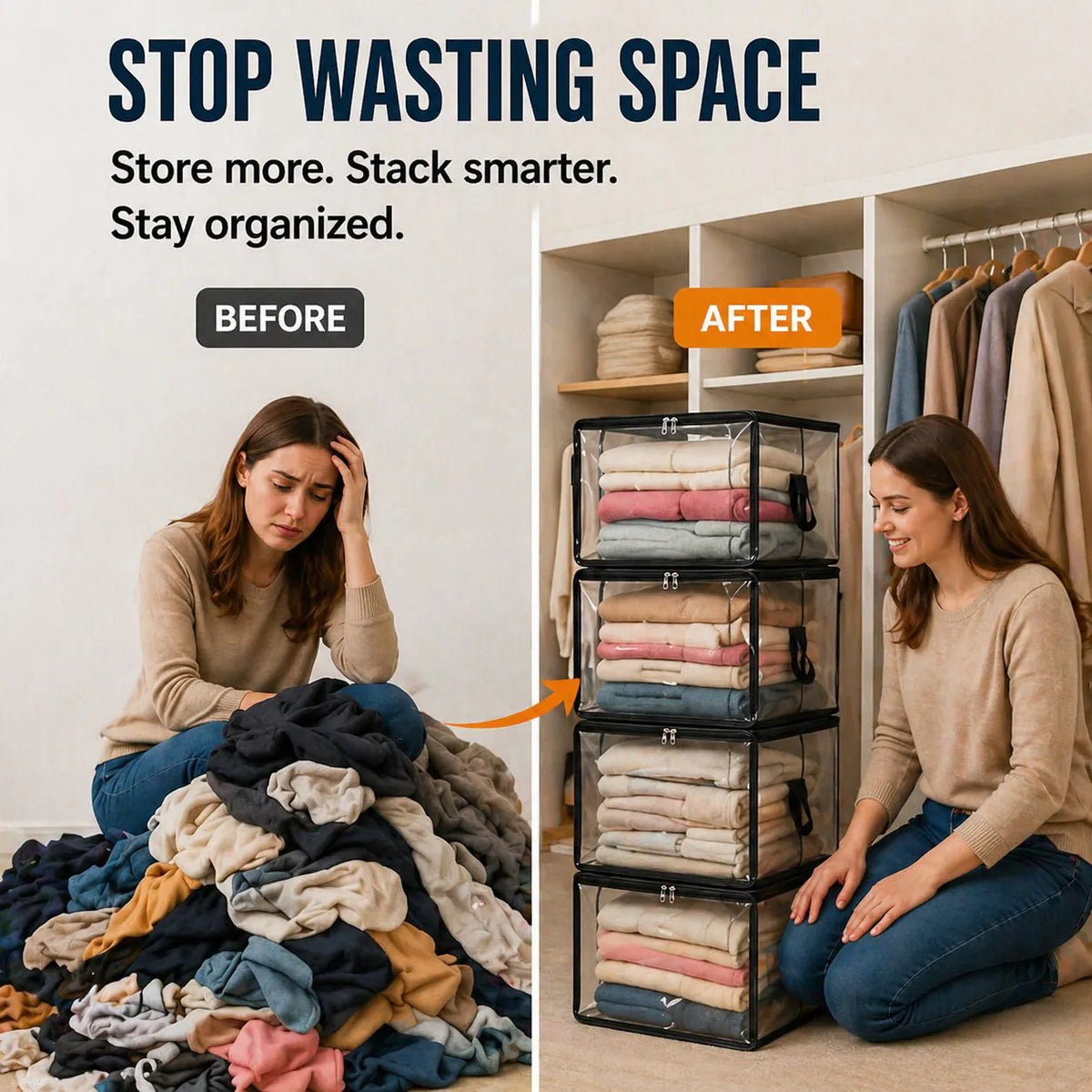 Storeva™ 3-Piece Storage Box Set | Transparent Storage & Space-Saving Organisation